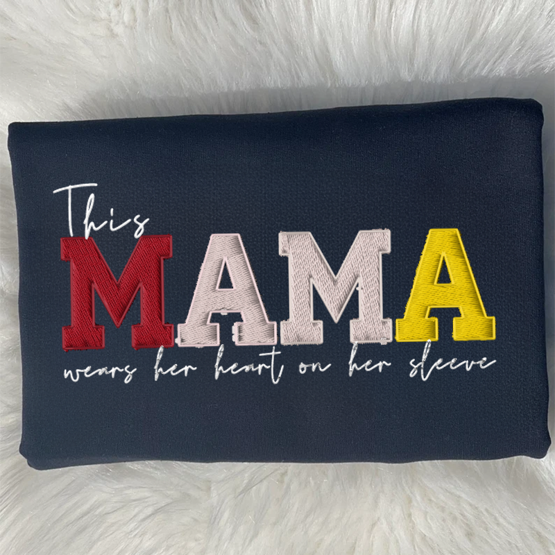 Mom Wears Her Heart on Her Sleeves Custom Embroidered Sweatshirt Gift for Mama
