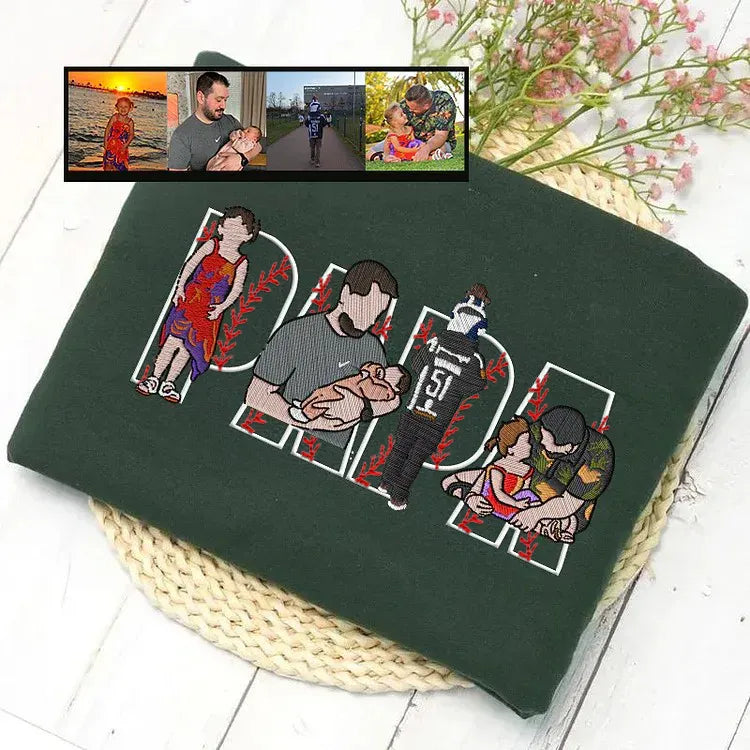 Personalized Embroidered Baseball T-shirt Sweatshirt With Kid's Names For Dad Father's Day Gift