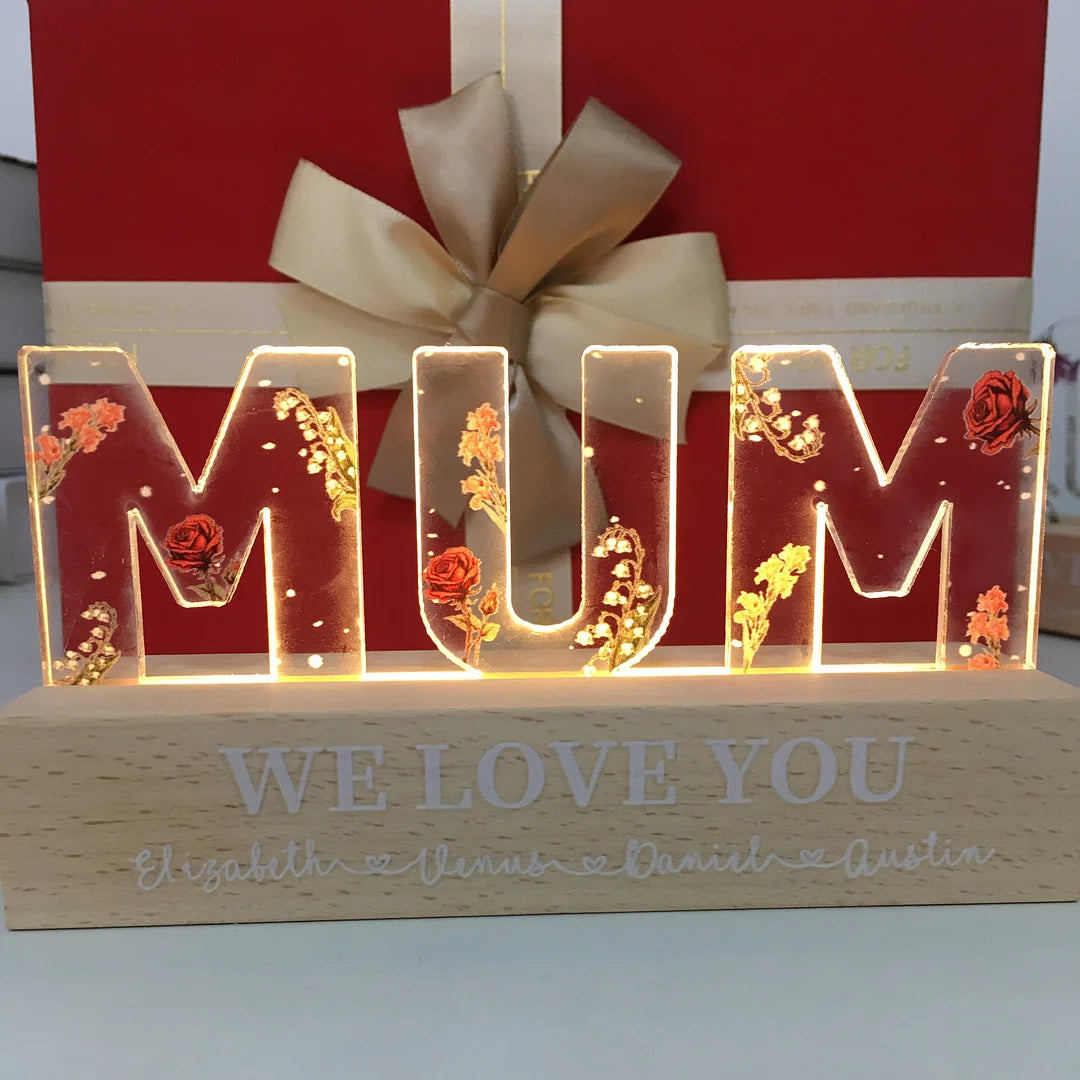 Birth Month Flower Custom LED Night Light, Birthday Gift, Anniversary Gift For Mom, For Wife, For Her