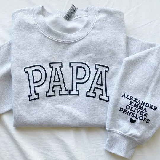 Personalized 3D Puff Print Outline DAD Sweatshirt with Kids Names on Sleeve