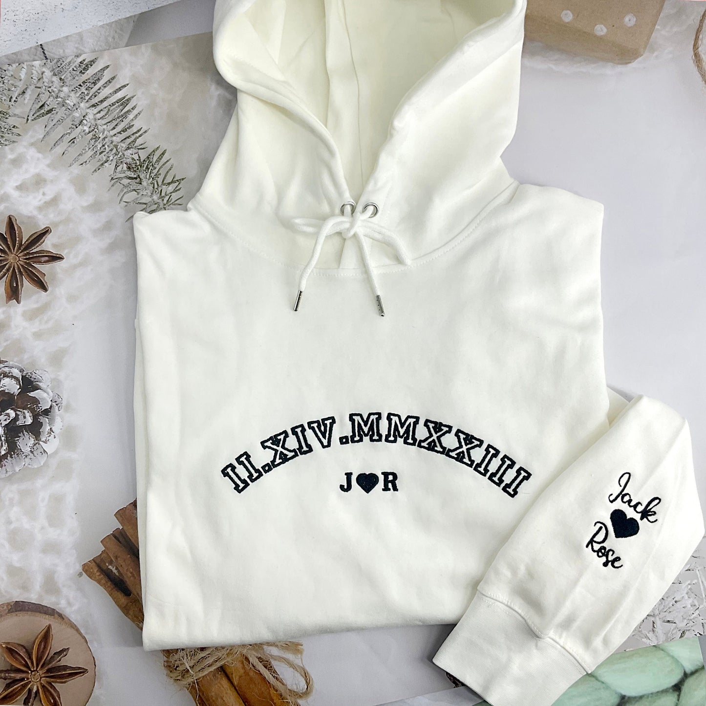 Custom Roman Numeral Embroidered Anniversary Hoodie Sweatshirt, Anniversary Gift