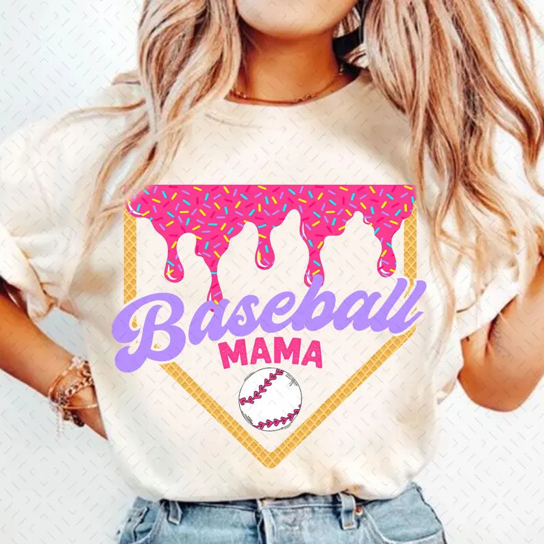 Baseball Mama Drip Shirt, Baseball Ice Cream Drip Shirt, Basebaall Mama Tee, Game Day Baseball Gift