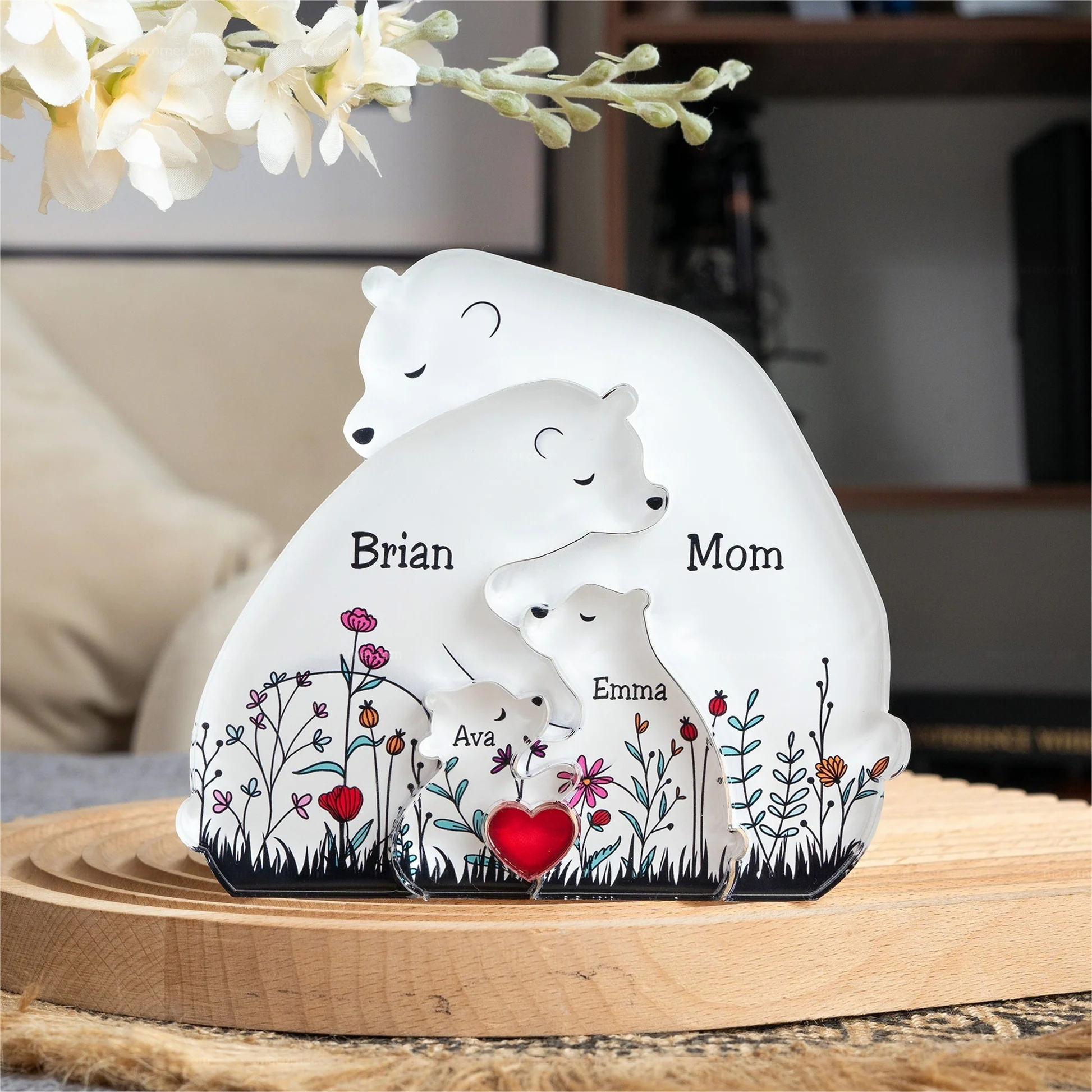 Hugging Bear Family Floral Version - Acrylic Bear Family Puzzle