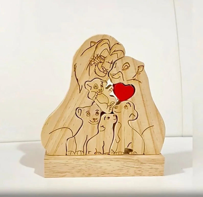 Custom Wooden Lion Family Puzzle – Personalized Home Decor & Gift