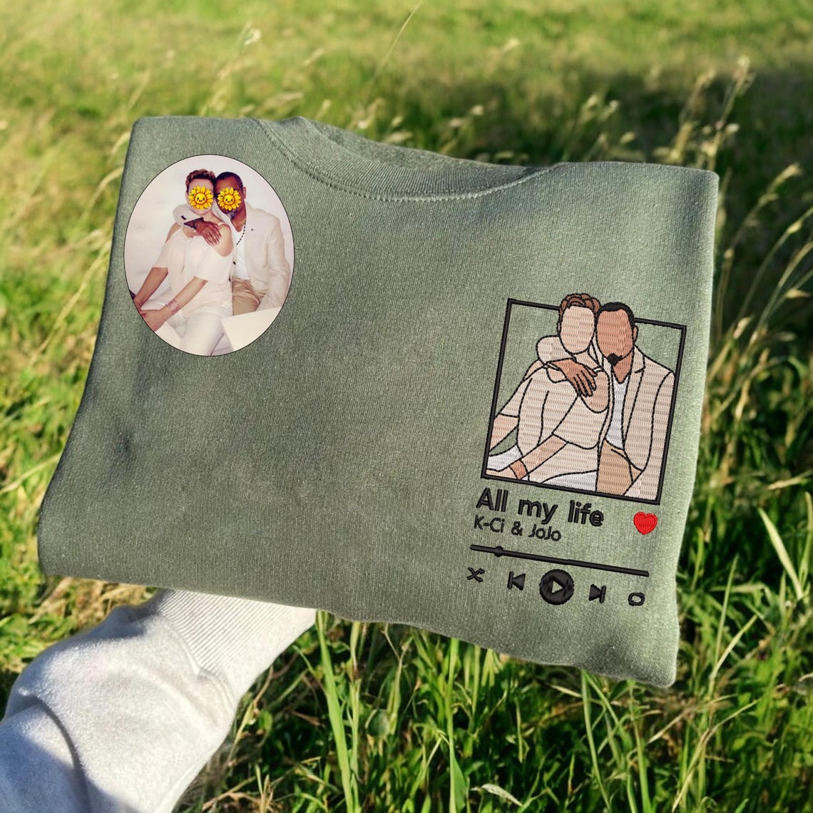 Loversdovey Embroidered Portrait from Photo With Love Song Sweatshirt