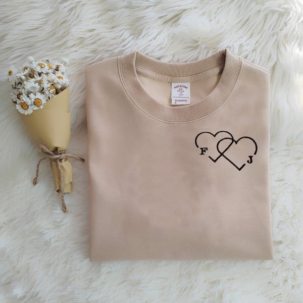 Personalized Letter Embroidered Double Heart Sweatshirt