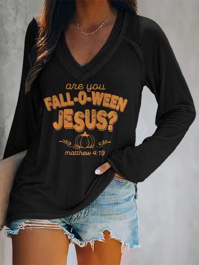 Women's Are You Fall-O-Ween Jesus Print Casual T-Shirt