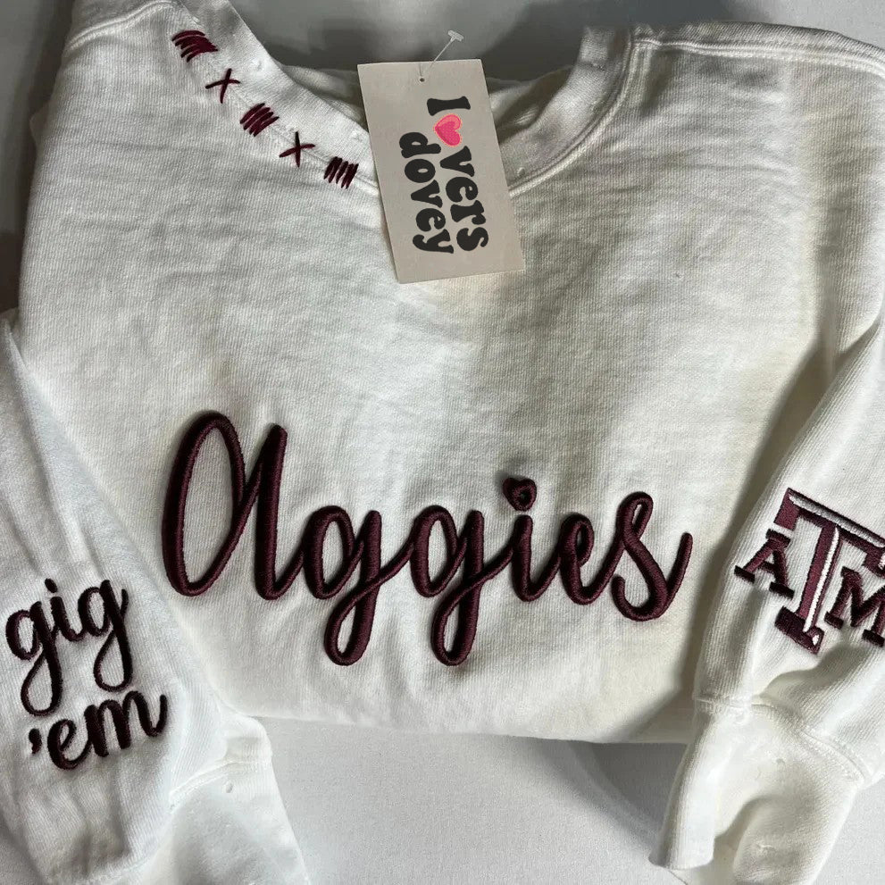 VINTAGE 3D Embroidery Unisex Hand Distressed Crew