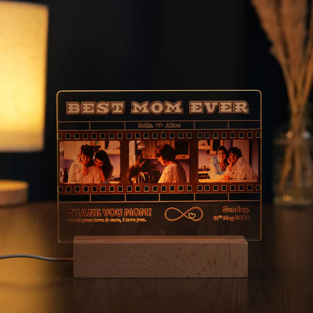 Custom LED Light Frame - Vintage Film Strip Design for Mom's Precious Memories