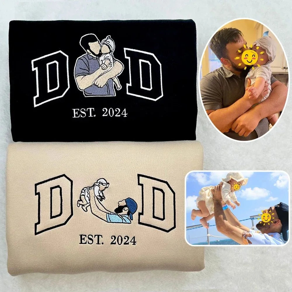 Custom Dad Shirt - Embroidered Portrait Shirt with Photo - Unique Gift for Dad and Family