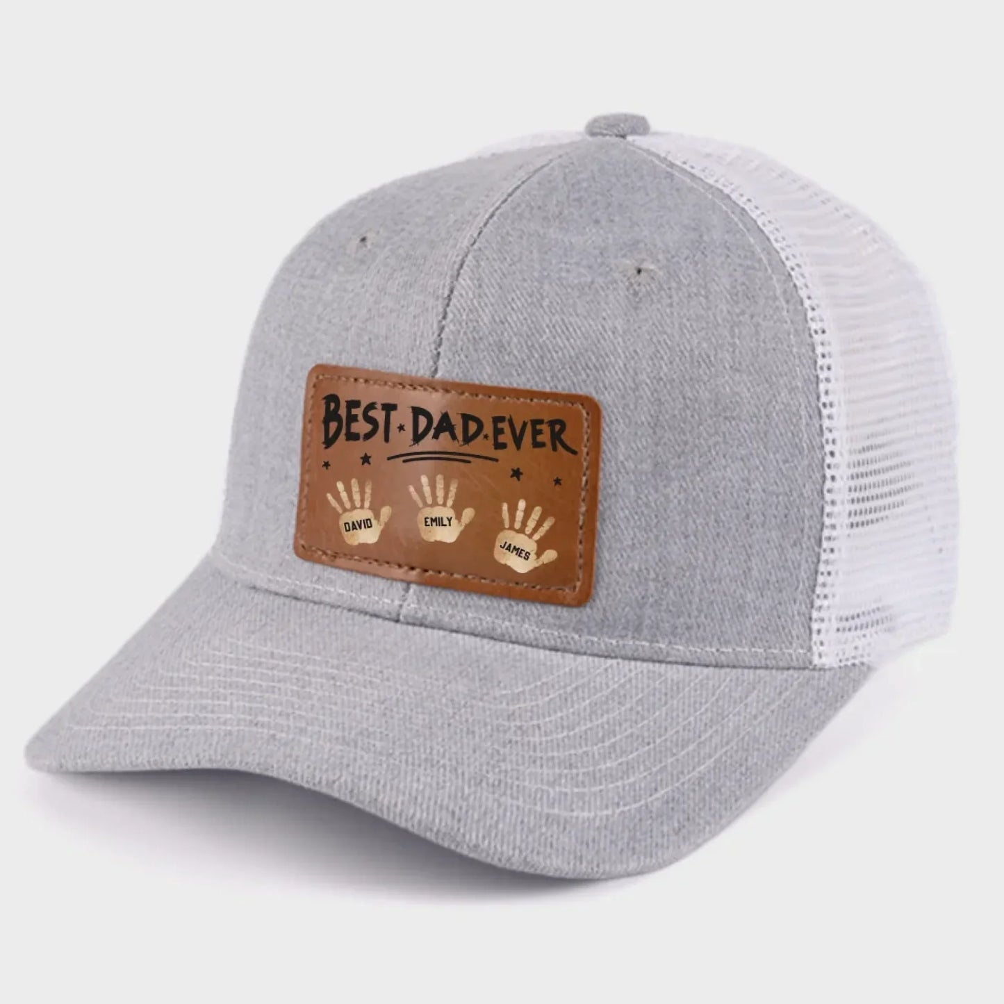 Best Dad Ever, Stamped With Love - Family Personalized Custom Leather Patch Hat - Father's Day, Gift For Dad, Grandpa