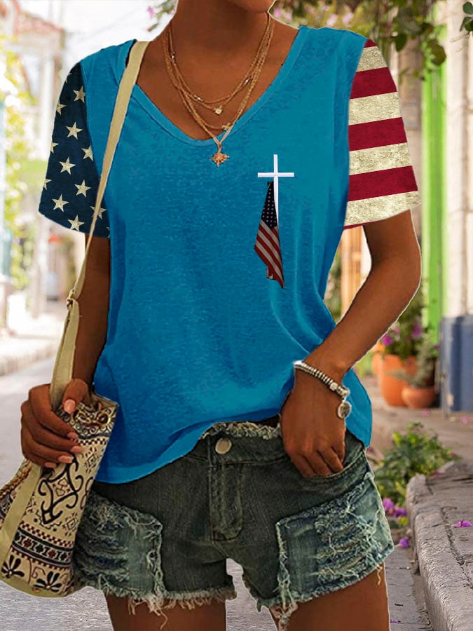 Women's Flag Print Casual T-Shirt
