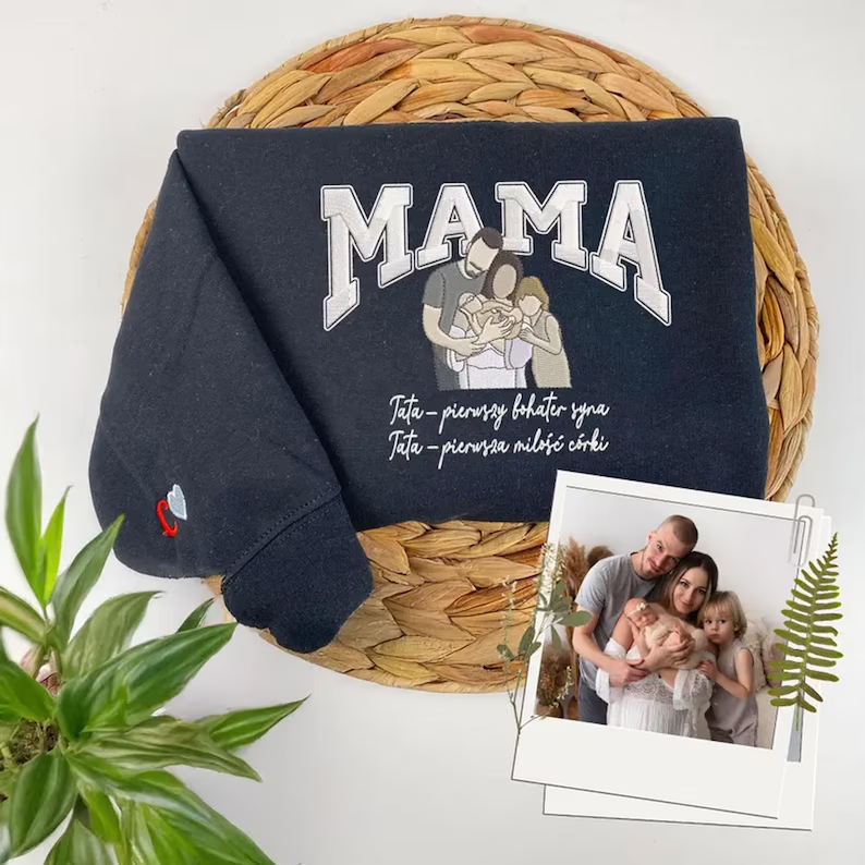 Mom Embroidered Sweatshirt, Custom Portrait From Photo Hoodie