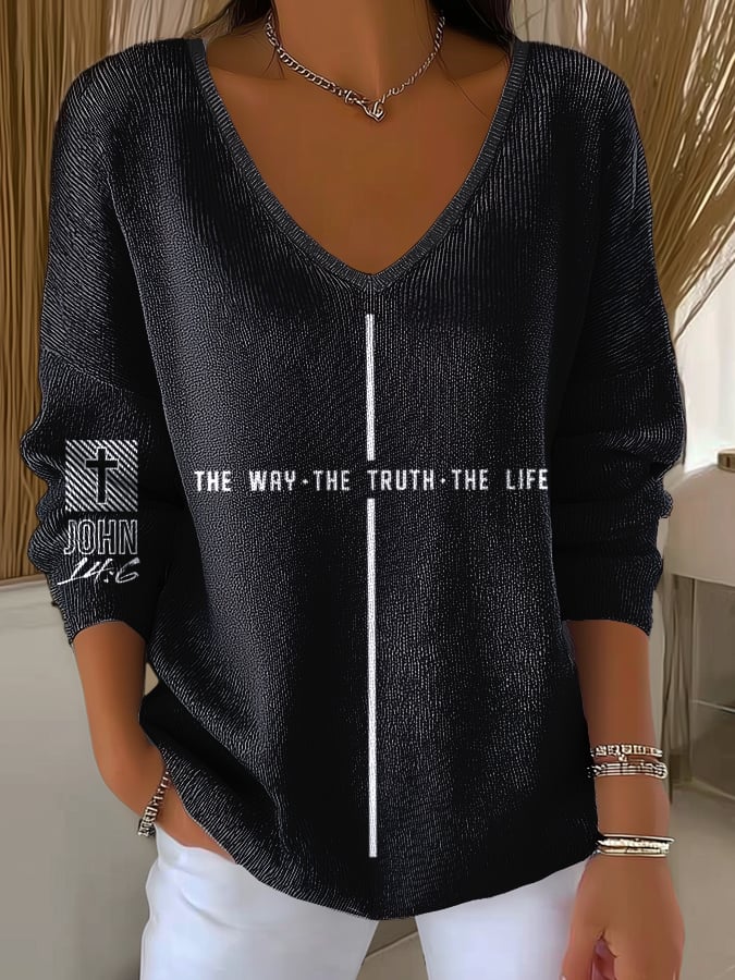 Women's Vintage Faith The Way The Truth The Life Printed Long Sleeve Pit Fabric Top