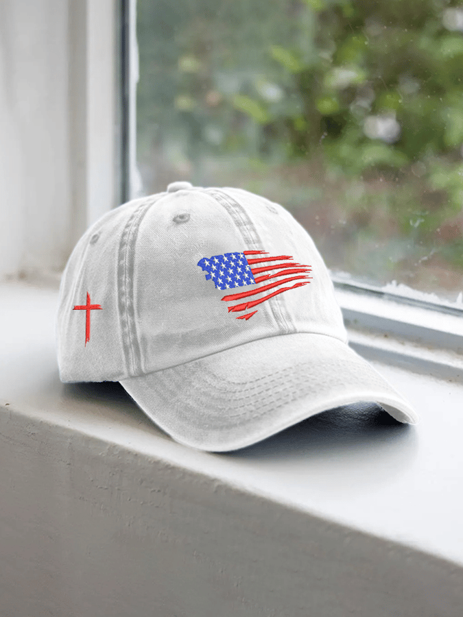 Retro Independence Day Flag Cross Embroidered Baseball Cap