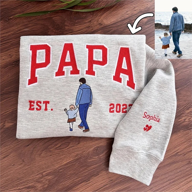 Custom Embroidered Sweatshirt with Photo – Personalized Dad Mama Shirt, Family Name Sweater,Custom Parent Photo Shirt, Est. Year Sweater