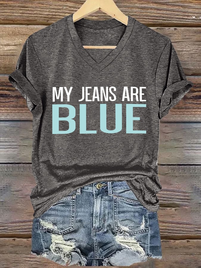 🔥Buy 3 Get 15% Off🔥V-Neck Retro My Jeans Are Blue Print T-Shirt