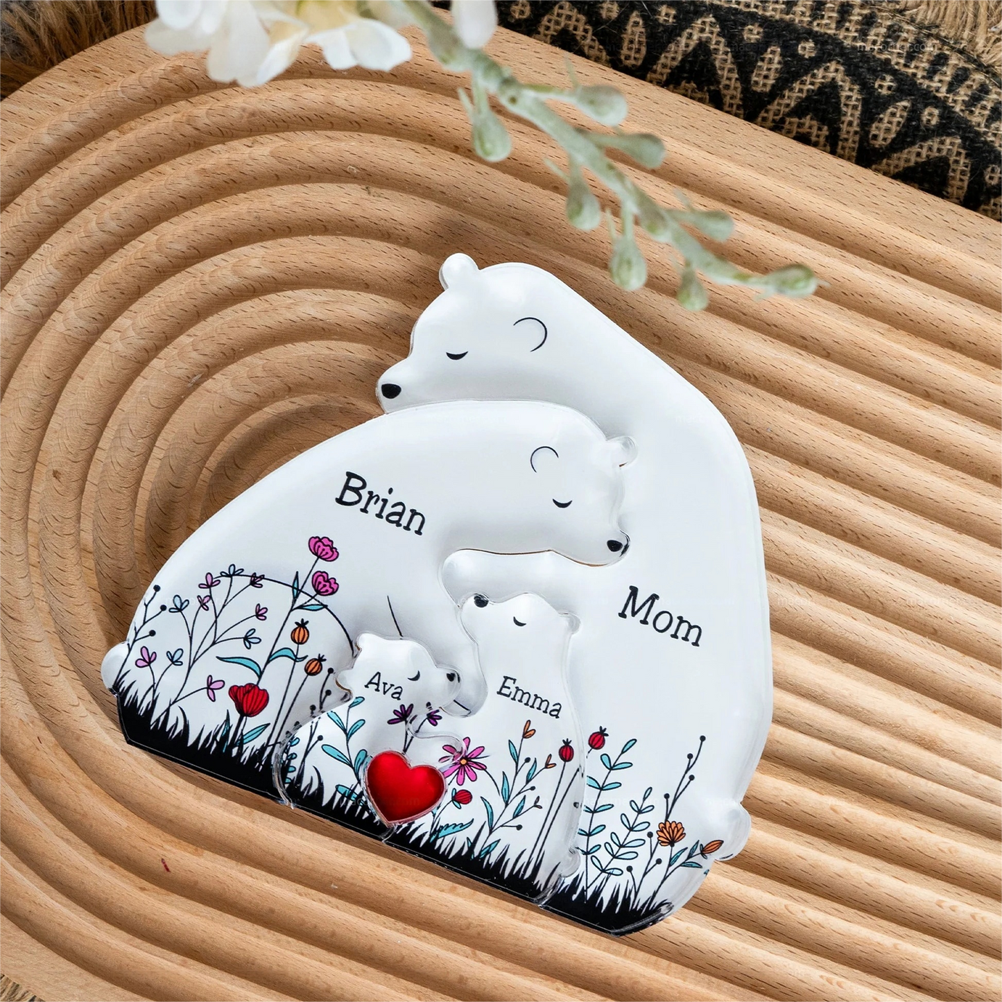 Hugging Bear Family Floral Version - Acrylic Bear Family Puzzle