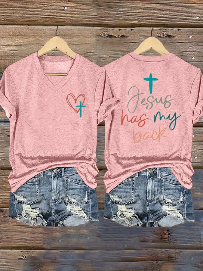 Women's Jesus Has My Back Print Shirt