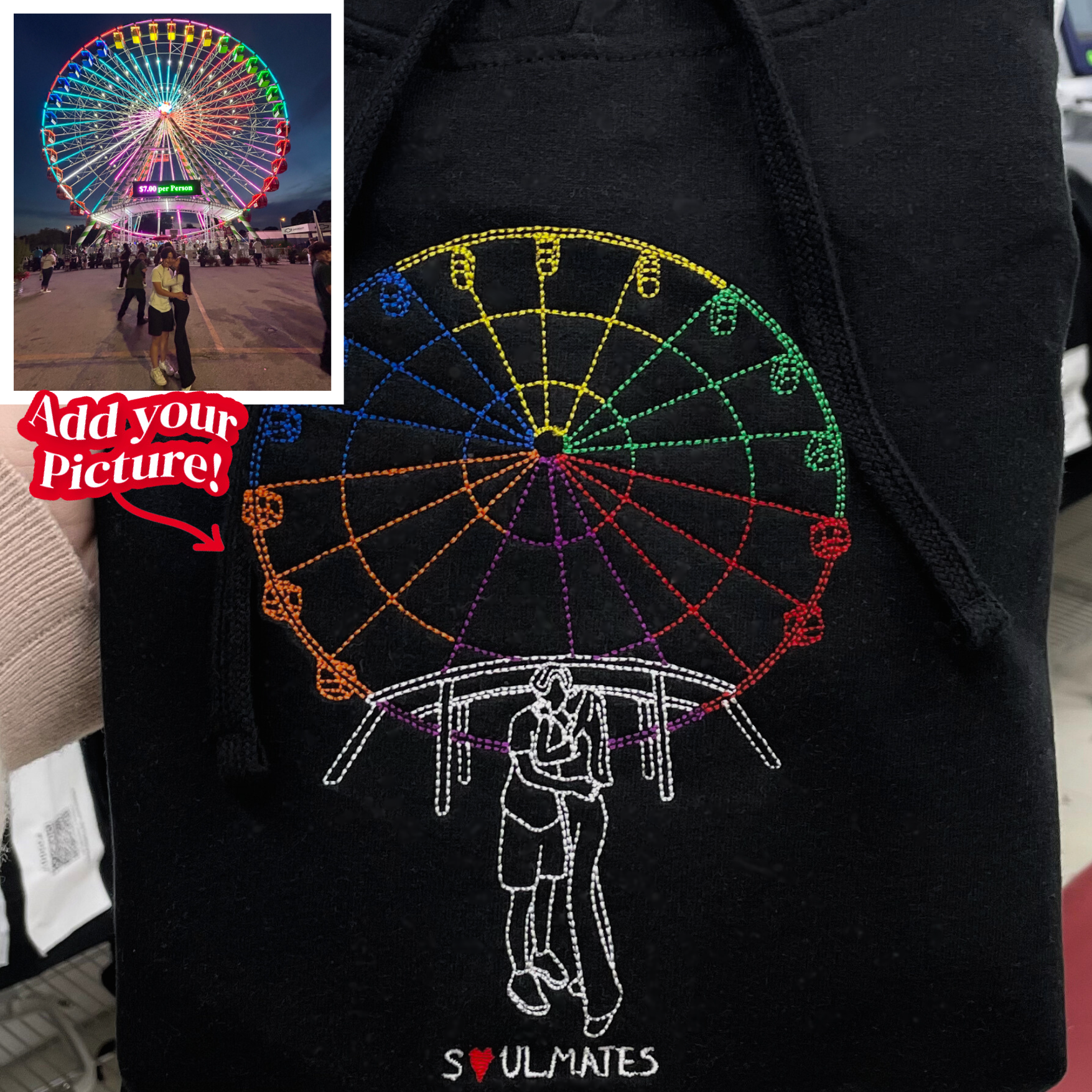 Embroidered Loversdovey Couple Photo Hoodie