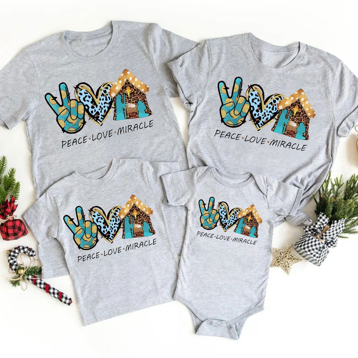 Peace And Love With Miracle Christian Christmas Family T-Shirt