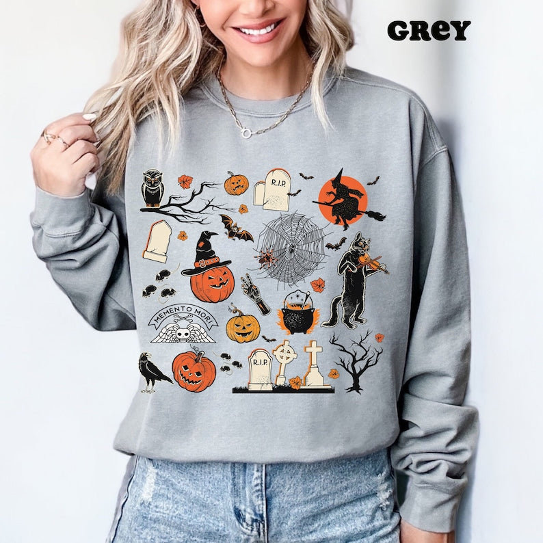 Custom Embroidered Halloween Spooky Season Womens Doodles Sweatshirt | Halloween Gift