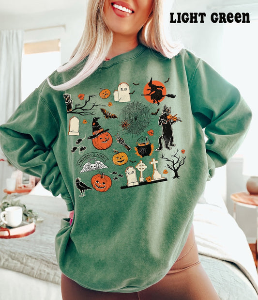 Custom Embroidered Halloween Spooky Season Womens Doodles Sweatshirt | Halloween Gift