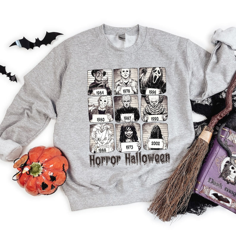 Custom Embroidered Halloween Horror Movie Killers Mugshot Sweatshirt | Halloween Gift