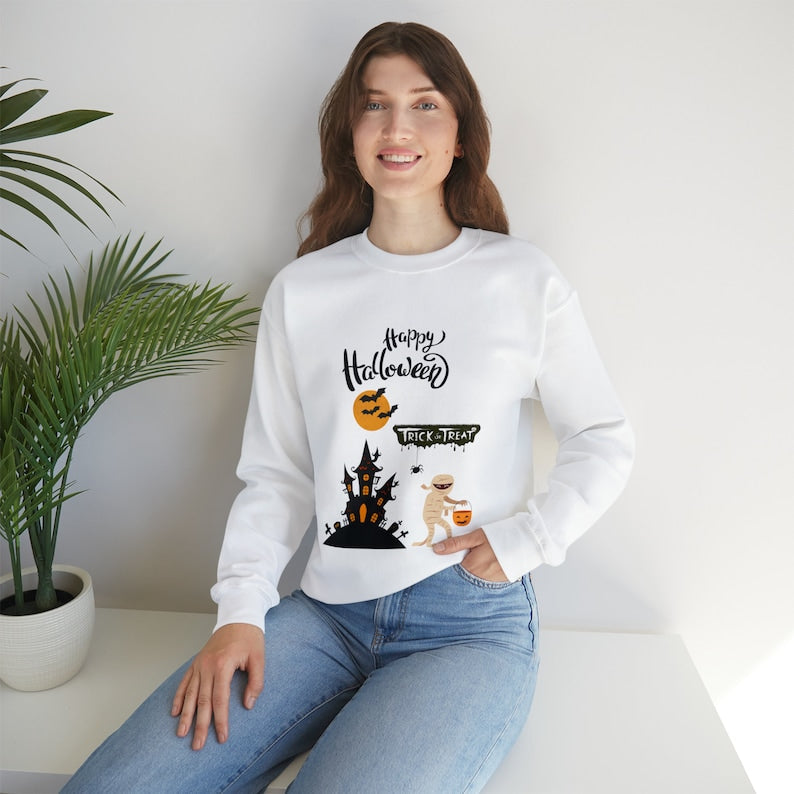 Custom Embroidered Halloween Fun Trick or Treat Sweatshirt | Halloween Gift