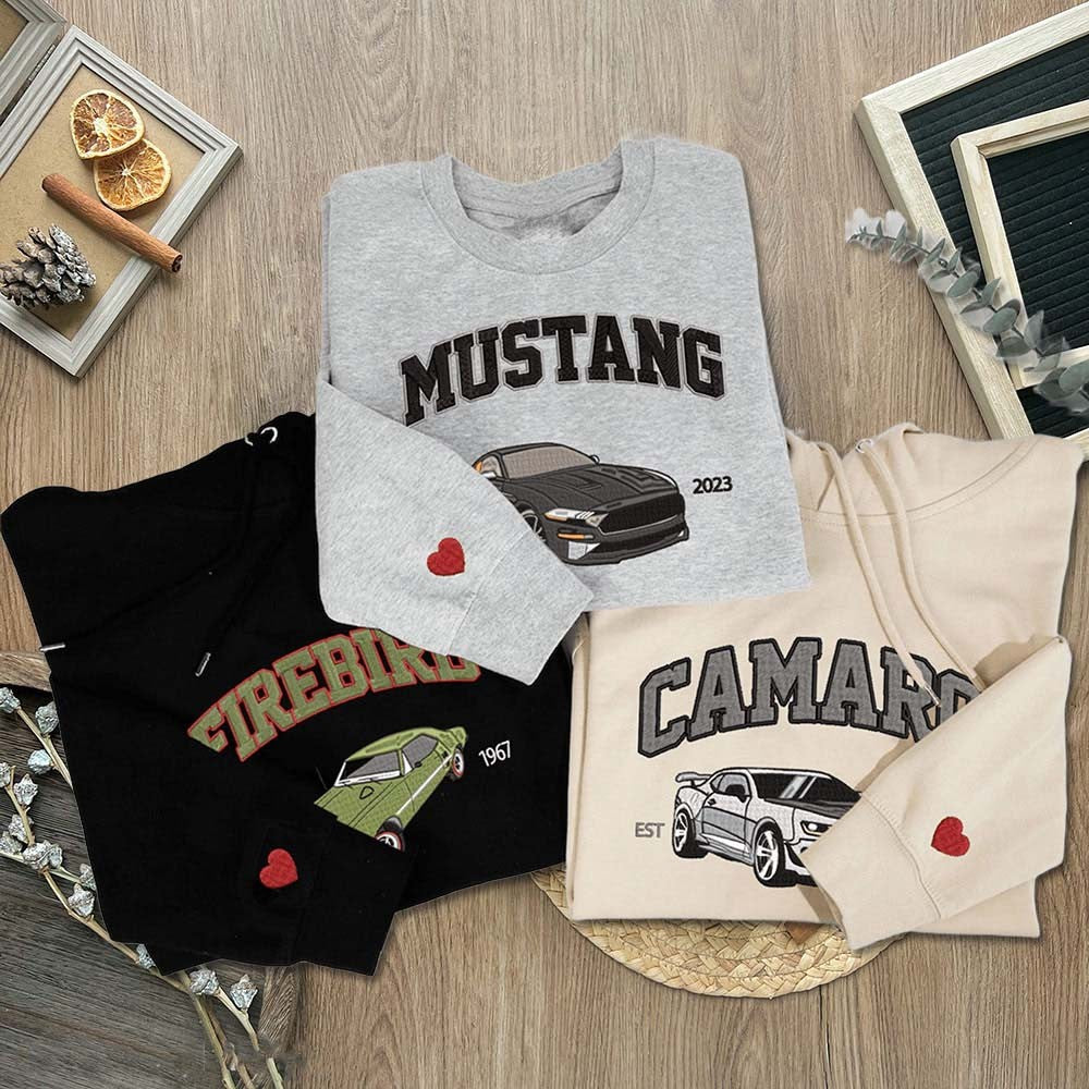 Custom Embroidered Car Sweatshirt for Men Unique Gifts for Boyfriend Husband Christmas Gift for Car Lovers