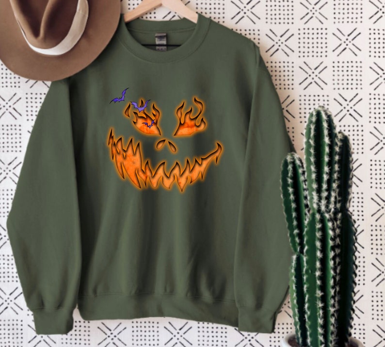 Custom Embroidered Halloween Spooky Pumpkin Face Sweatshirt | Halloween Gift