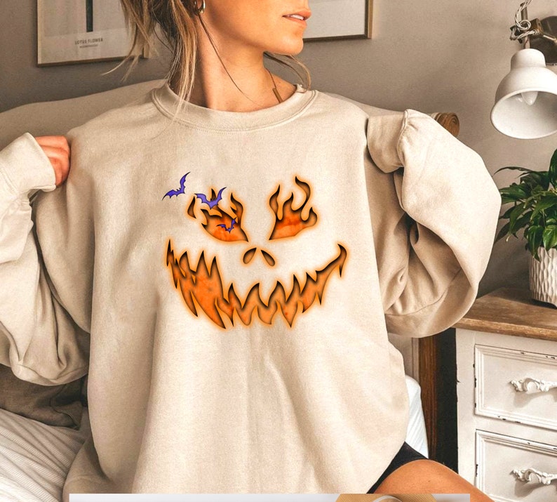 Custom Embroidered Halloween Spooky Pumpkin Face Sweatshirt | Halloween Gift