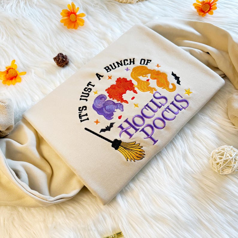 Custom Hocus Pocus Halloween Witch Embroidered Sweatshirt