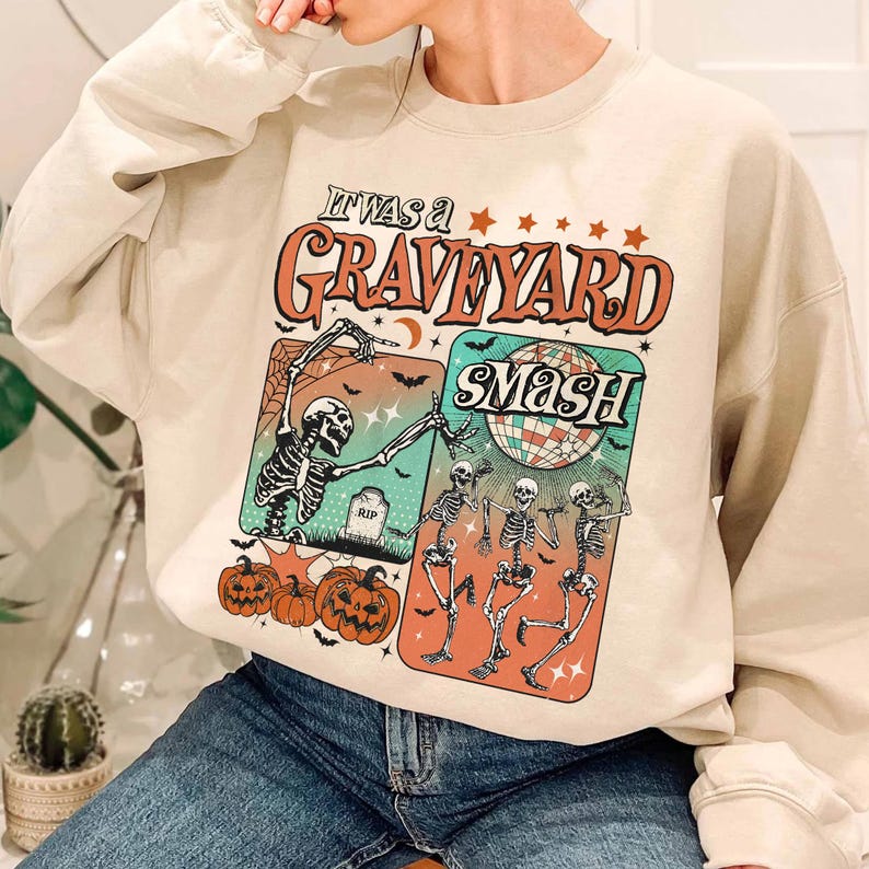 Custom Retro Trendy Fall Skeleton Halloween Sweatshirt