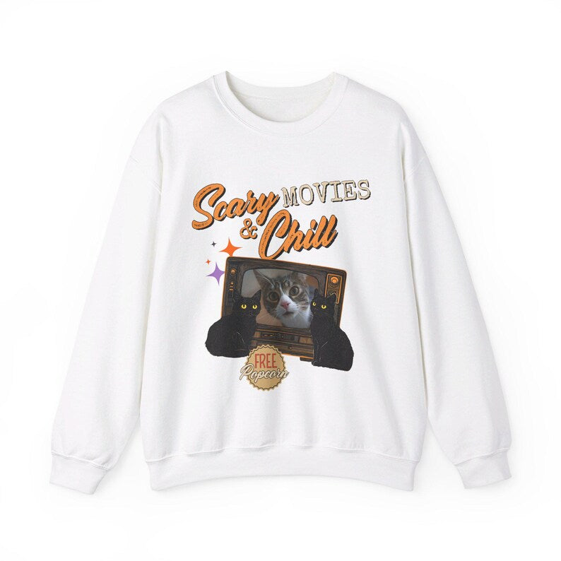 Custom Scary and Chill MOVIES Halloween Cat Sweatshirt
