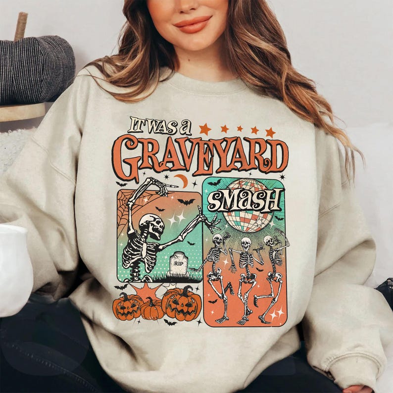 Custom Retro Trendy Fall Skeleton Halloween Sweatshirt