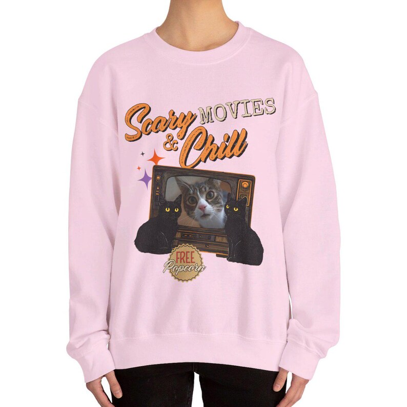 Custom Scary and Chill MOVIES Halloween Cat Sweatshirt