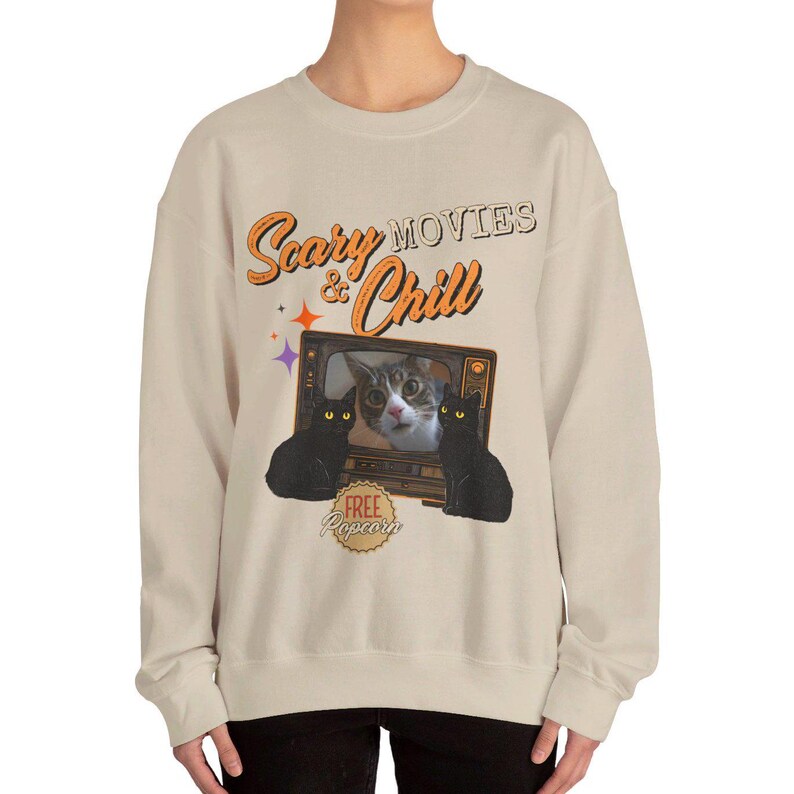 Custom Scary and Chill MOVIES Halloween Cat Sweatshirt