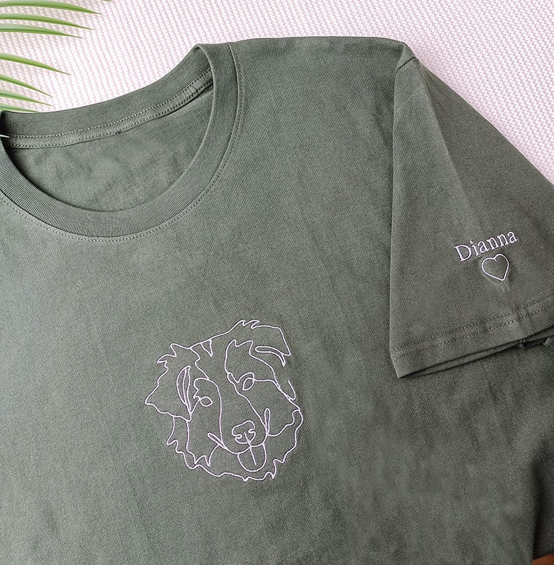 Custom Embroidered Dog Portrait Photo T-shirt | Gifts for Pet Lovers