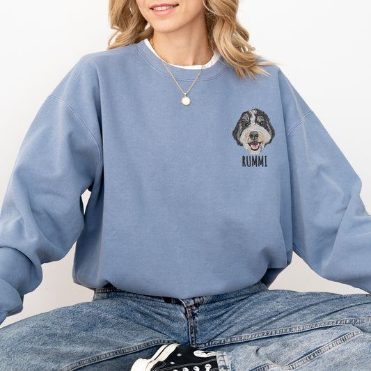 Custom Embroidered Dog Portrait Photo Sweatshirt | Gifts For Pet Lovers