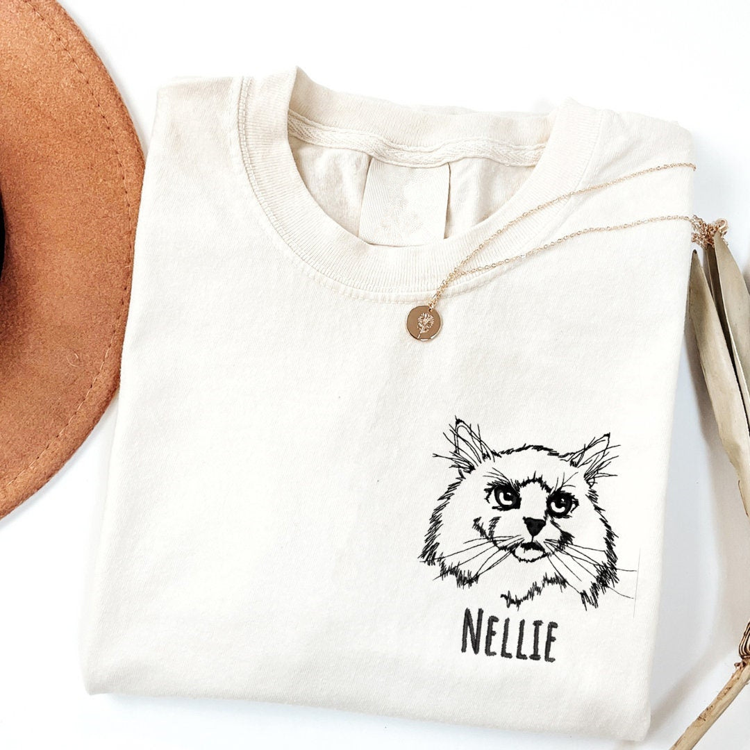 Personalized Embroidered Dog Portrait Photo T-shirt | Gifts for Pet Lovers