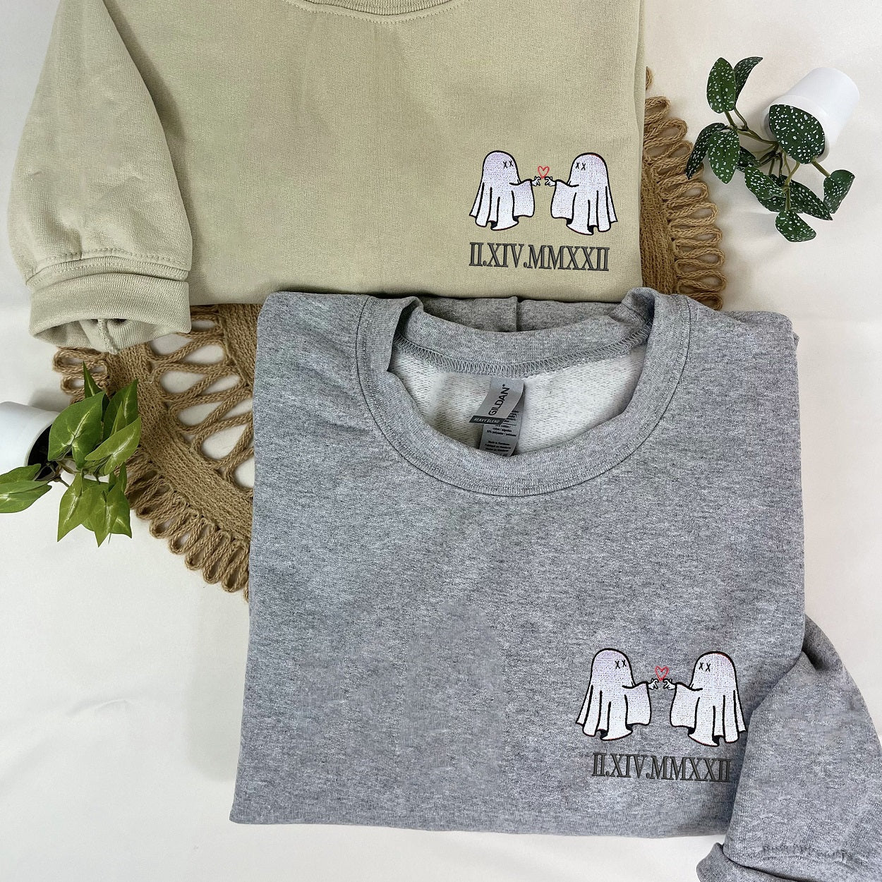 Custom Halloween Roman Numeral Couple Matching Embroidered Sweatshirt, Couples Halloween Gift