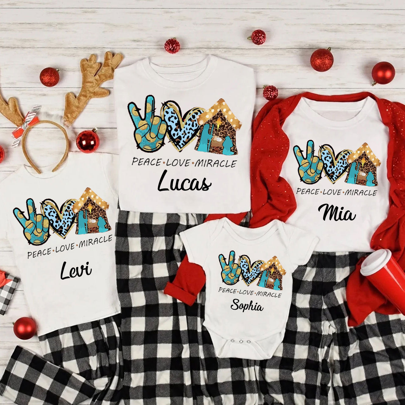 Peace And Love With Miracle Christian Christmas Family T-Shirt