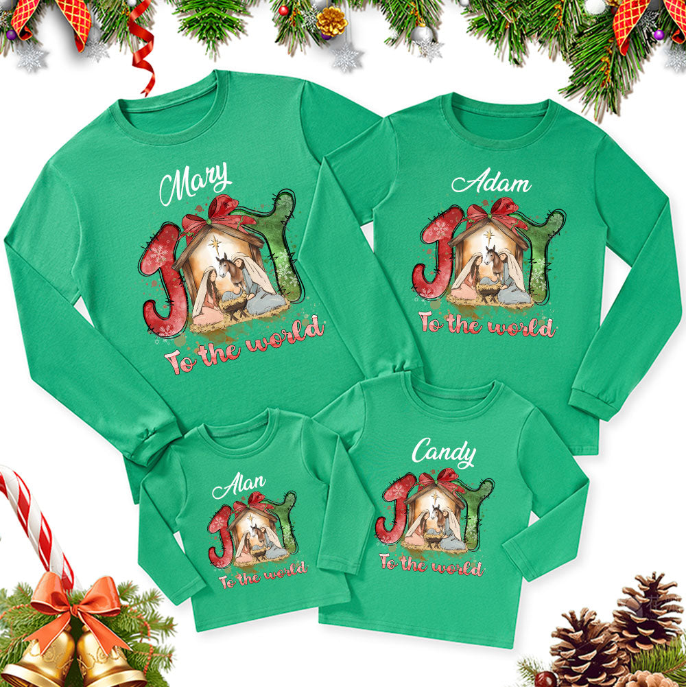 Personalized Joy To The World Christmas Family Matching Long Sleeve T-Shirt