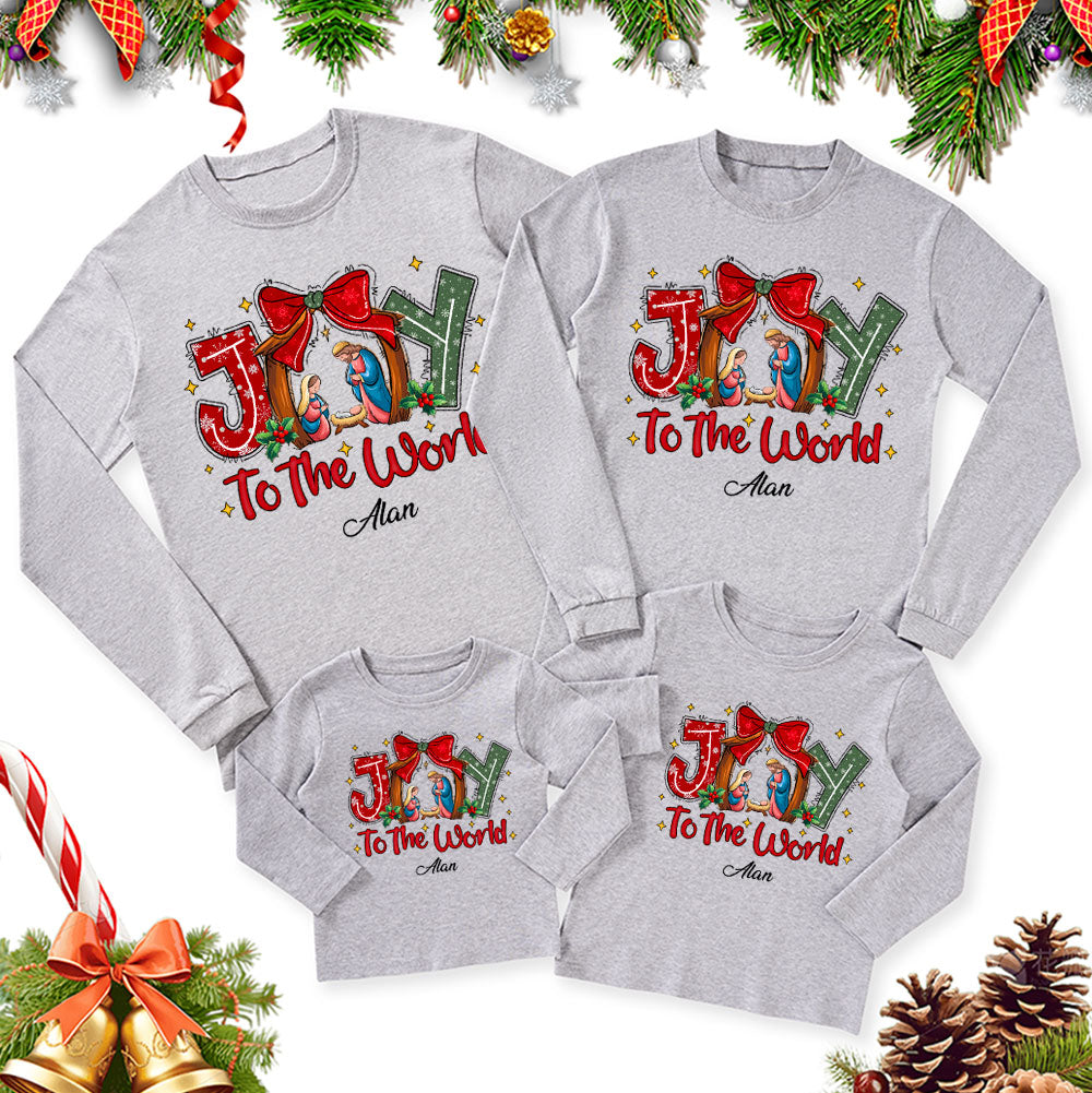 Personalized Jesus Joy To The world Christmas Family Matching Long Sleeve T-Shirt