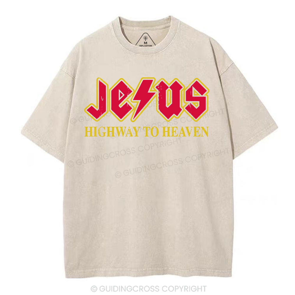 Jesus Highway To Heaven Christian Washed T-Shirt
