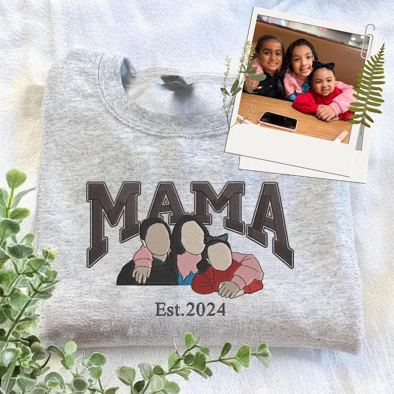 Mom Embroidered Sweatshirt, Custom Portrait From Photo Hoodie