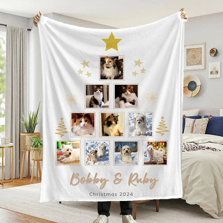 Custom Photo Christmas Tree Collage, Personalized Photo Blanket, Christmas Gift