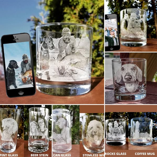 Etched Picture Rocks glass | Father's day, dad gifts, personalized whiskey glass, personalized glassware, custom portrait, unique dad gifts