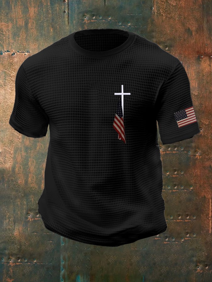 Men'S Flag And Cross Waffle T-shirt